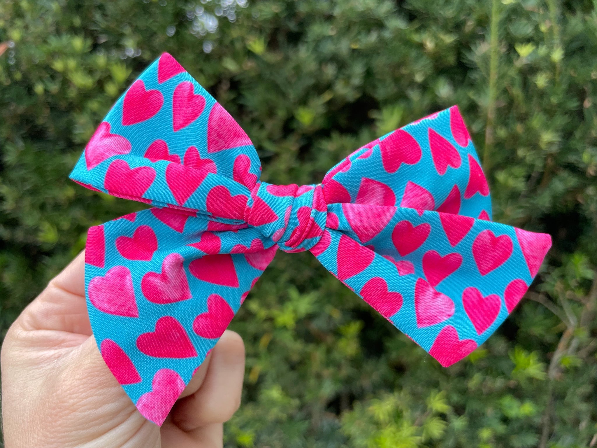 Teal Heart Bow
