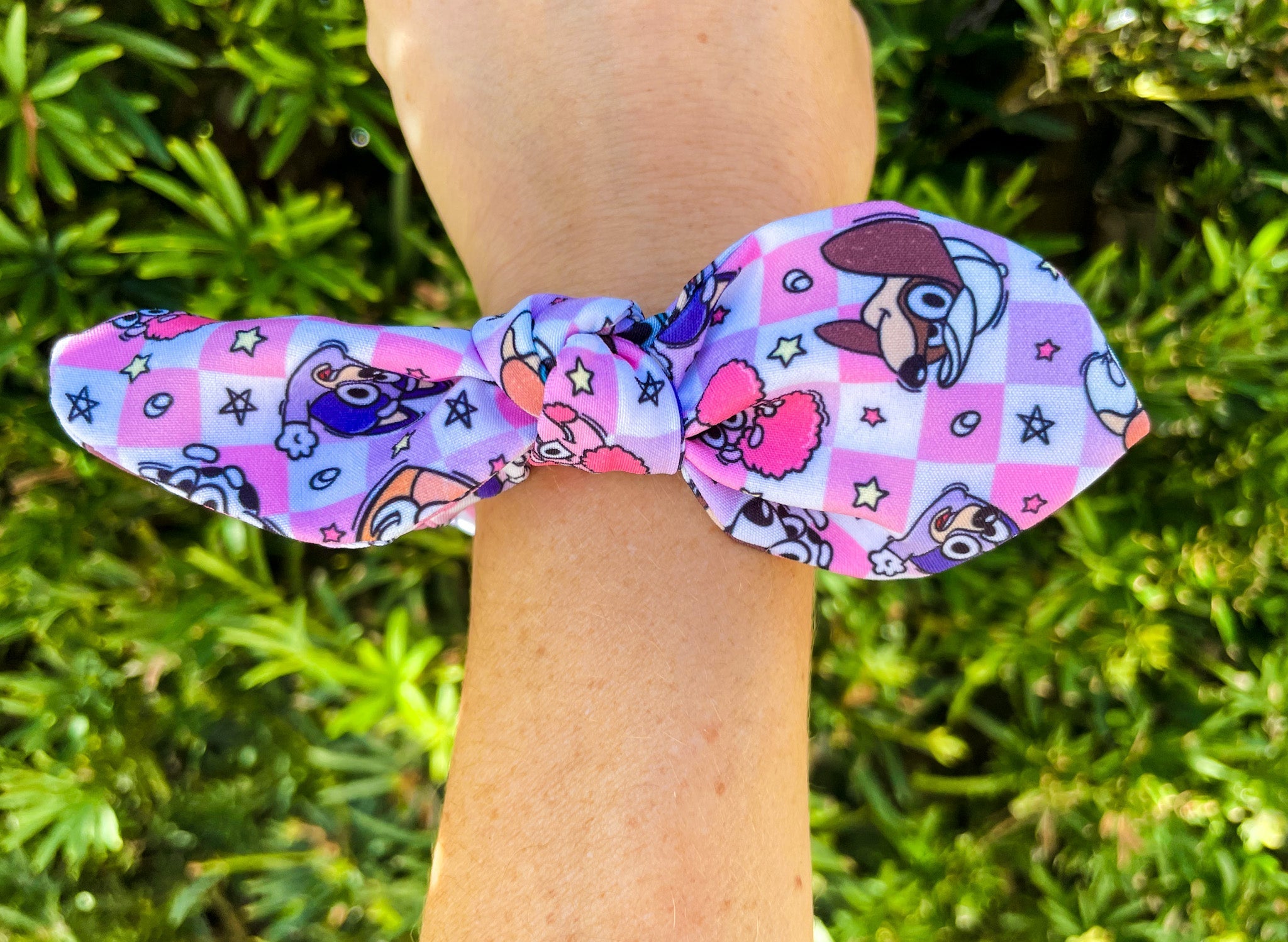 Checkered Blue Dog Scrunchie