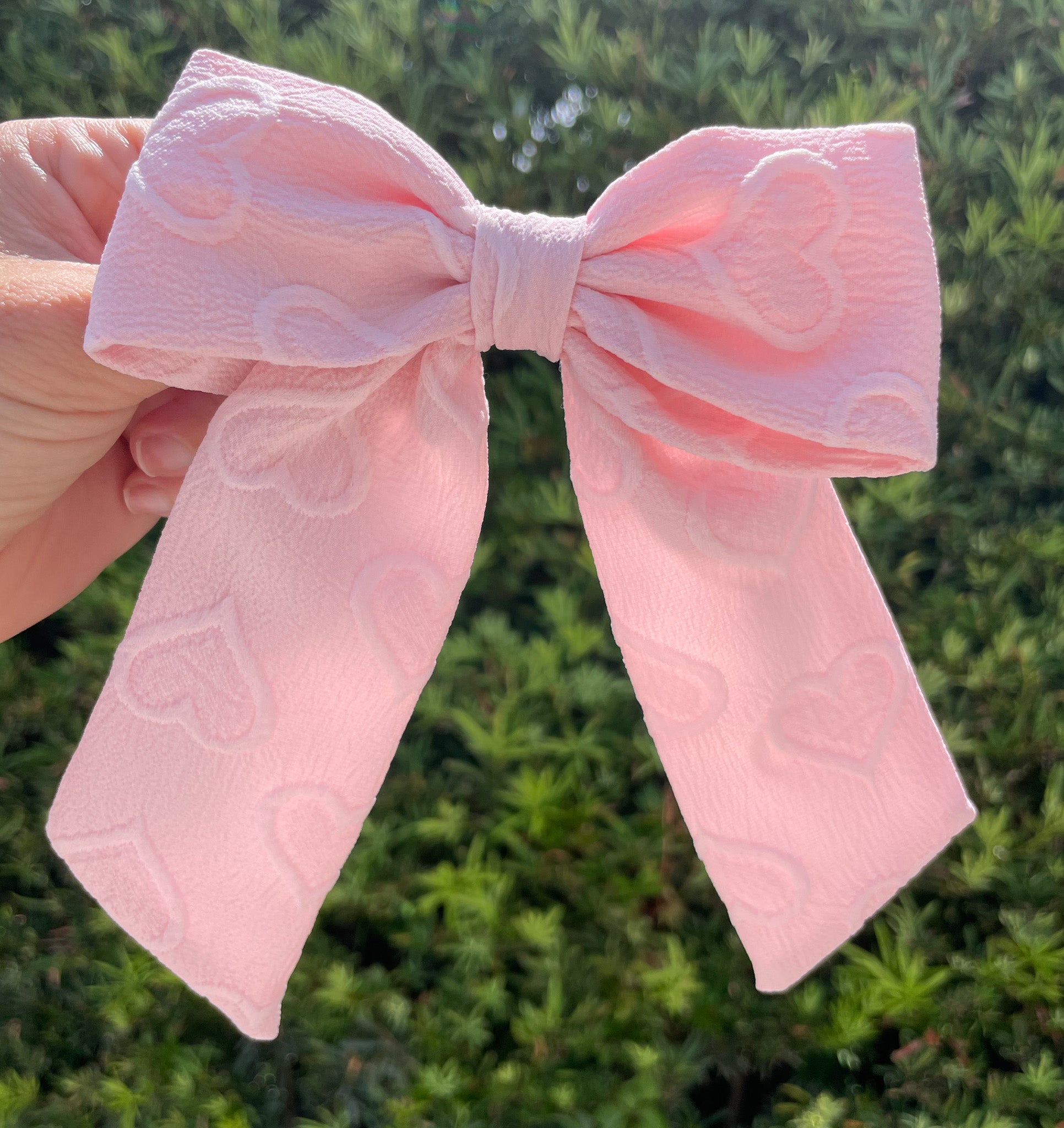 Pink Heart Long Tailed Bow