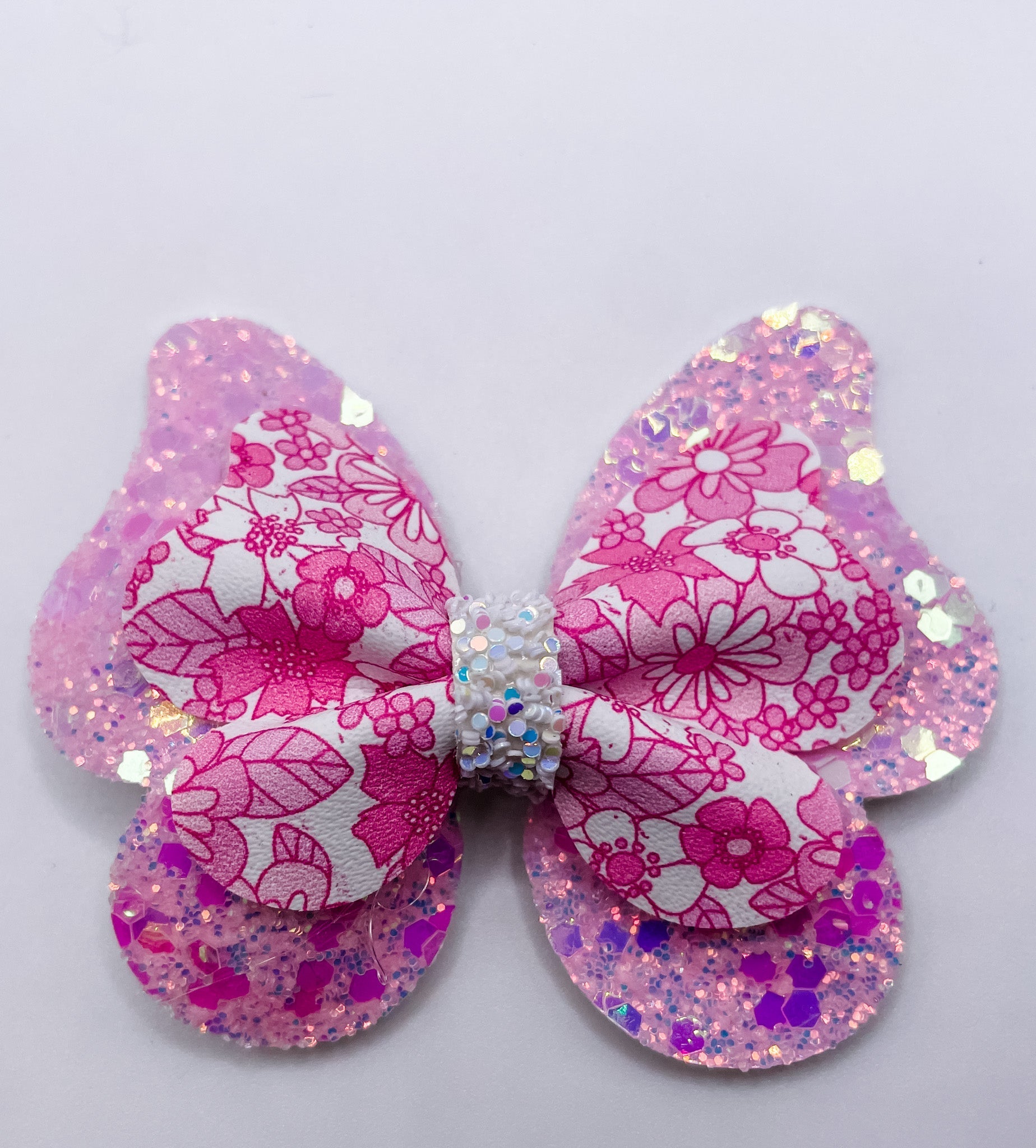 Pink Flower Butterfly Clip